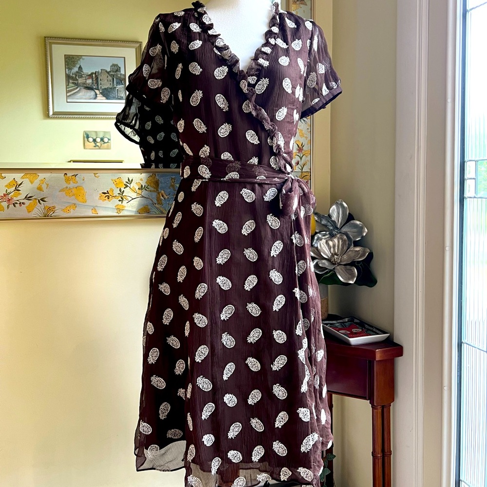 Kate Spade wraparound dress with pineapple embroidery